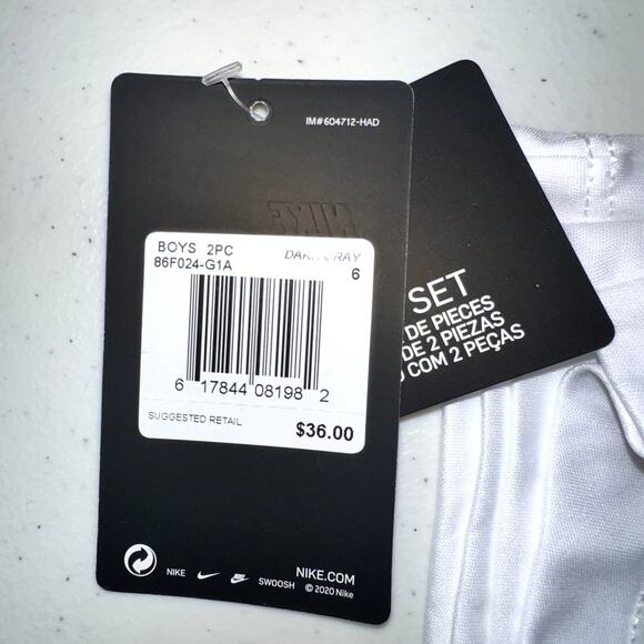 Nike Short Set Boys Size 6  White Blue Swoosh Short Sleeve Shirt Gray Shorts NWT - Picture 3 of 8